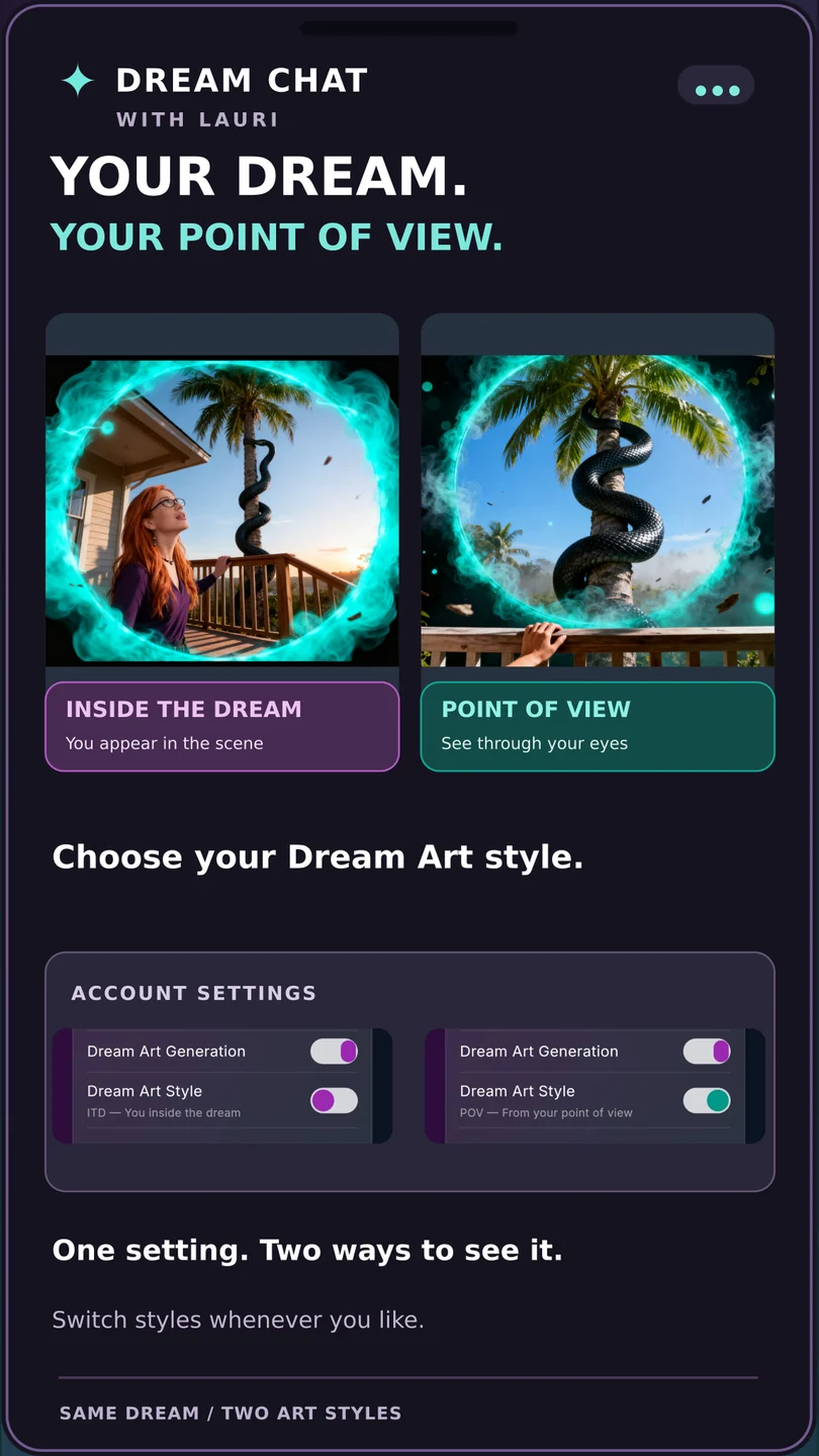 The same snake dream in two Dream Art styles: Inside the Dream and Point of View